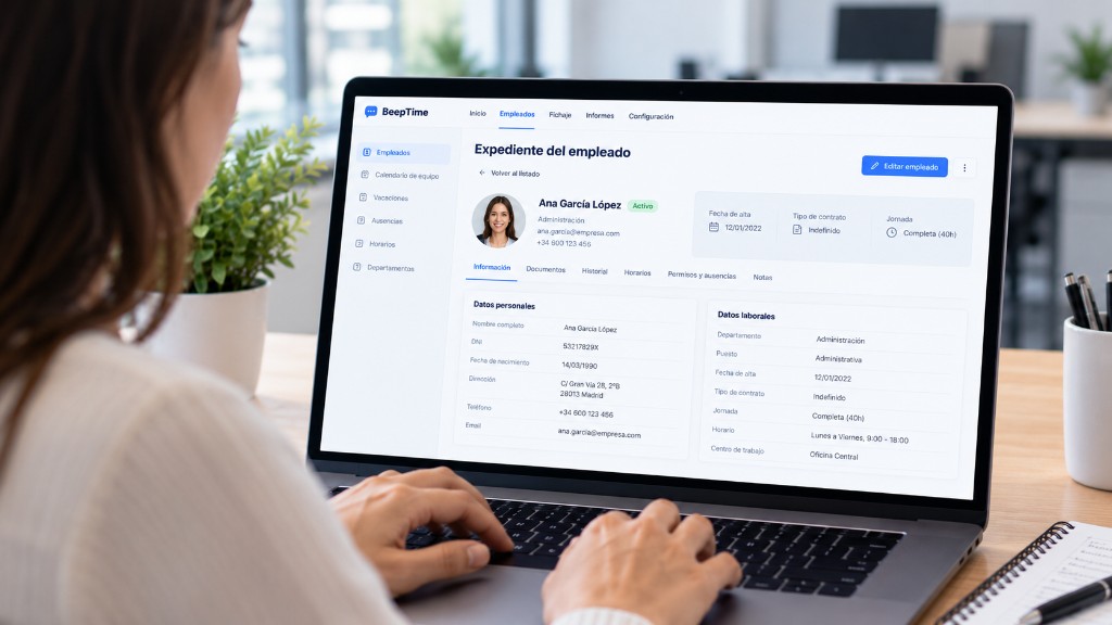 Expediente del empleado con datos personales y laborales