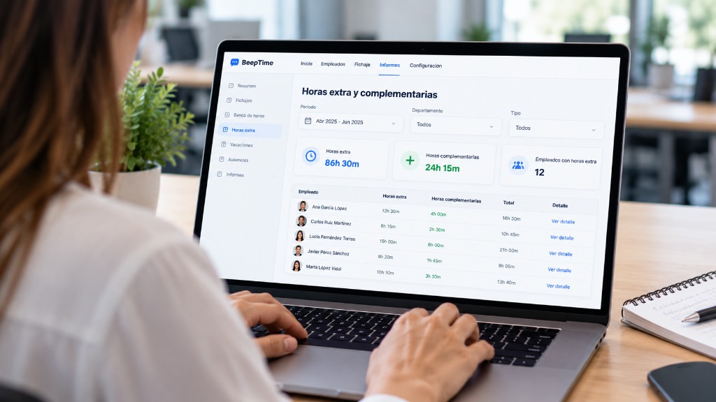 Listado de horas extra y complementarias del equipo